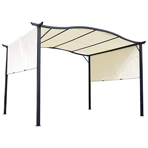 Outsunny 10′ x 12′ Steel Fabric Retractable Pergola Canopy Shade Kit – Cream White