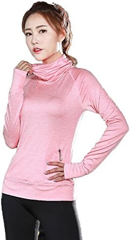 Women's Lightweight Yoga High collar Hoodie Jackets with Thumb Holes?Zipper pocket(M,Pink)