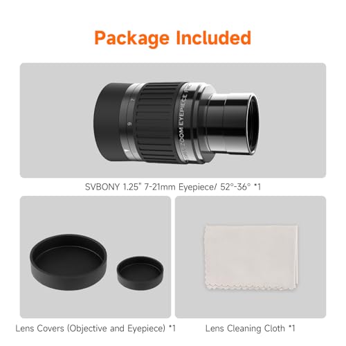 Svbony SV135 Telescope, Oculaire Zoom 1,25'' 7-21mm pour Telescope, 52 Degrés FOV, Objectif de Télescope FMC 5 Éléments 3 groupes, Accessoires de Télescope d'observation Astronomique