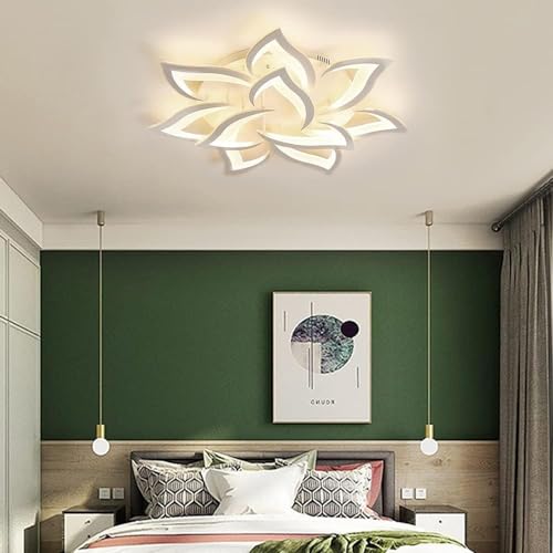 Moonm Dimmable Chandelier 3000K-6000K, LED Ceiling Light 10 Petals | living room chandelier 60W, led chandelier, ceiling light led ceiling dimmable for living room bedroom dining room