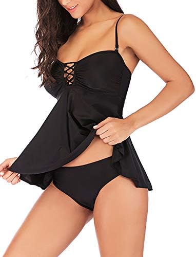 Women's Floral Two PCS Flyaway Tankini Swimsuit Sport Swimwear Plus Bathing Suit Dress
