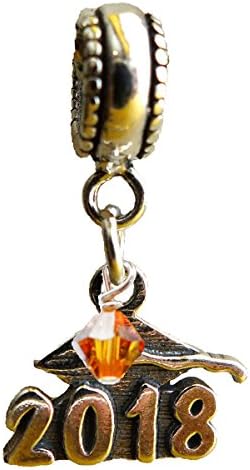 Graduation Cap 2018 November Topaz Birthstone Sterling Silver Dangle Charm Bead