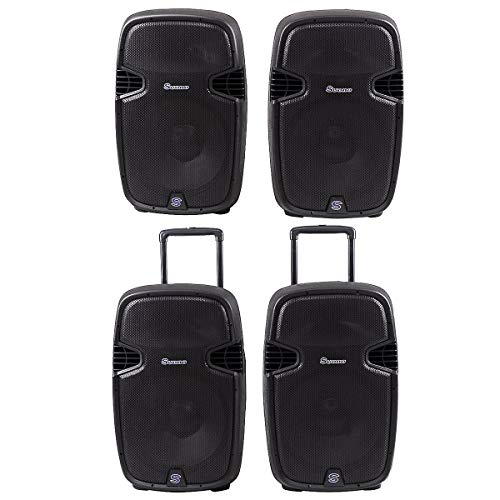 Suono Dual 2-Way Powered PA Speaker System Combo Kit, Portable 12'' 2000W DJ Active + Passive Loud Speakers Set with 2 Speaker Stands, Microphone, Bluetooth, USB/SD, 1/4" Line RCA, FM Radio,XLR Input