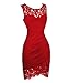 Swiland Women Sleeveless Lace Floral Round Neck Vintage Retro Cocktail Swing Red Dress