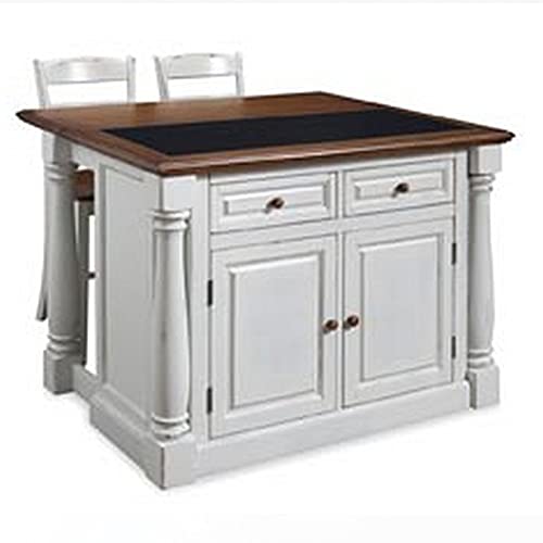 Home Styles Monarch White Kitchen Island with Granite Top, Breakfast