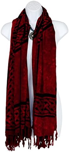1WS Womens Celtic Cross &amp; Circle Double Wide Scarf in Burgundy