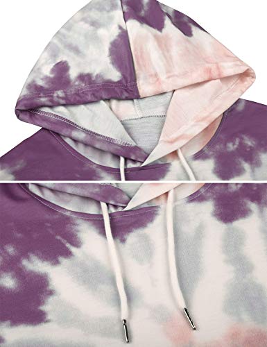 Women\'s Hoodies Pocket Pullover Tie Dye Drawstring Kangaroo Tunic Top Shirt Cute Sweatshirt