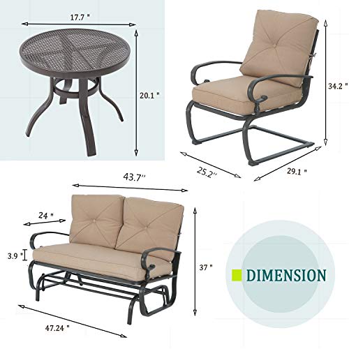 Oakmont Outdoor Patio Furniture Conversation Set Glider Loveseat, 2 Chairs with Coffee Table Spring Metal Lounge Chair Sets Wrought Iron Frame, Brown - Thumbnail 2