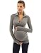 PattyBoutik Mama V Neck Long Sleeve Maternity Polo Shirt (Heather Gray S)