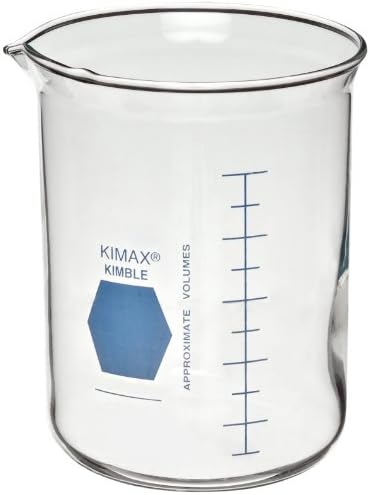 Kimax 14000B-100 Glass Low Form Griffin Beaker with Double Capacity Scale, 20-80mL Graduation Interval, 100mL Capacity, 10mL Graduation, Blue (Case of 12)