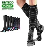 BAMS Premium Bamboo Womens and Mens Compression Socks - Antibacterial 20-30 mmHg Graduated Knee-High Sock with Hypoallergenic Odor-Kill Technology for Running, Sports, Travel, Maternity (1 Pair)