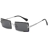 LASPOR Retro Rimless Rectangle Sunglasses for Women Men Tinted Lens Gold Metal Frameless Vintage Square Glasses
