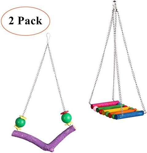 DETOP Bird Hanging Wooden Swing &amp; Hammock Perch Parrot Rough-surfaced Natural Wood Branch Stand For Budgie Lovebirds Conures Small Parakeet Cages Decorative Accessories