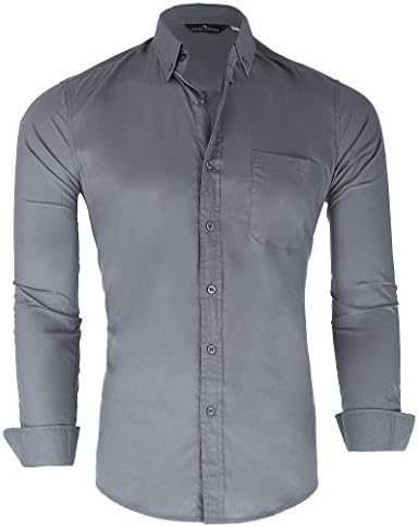 Men's Slim Fit Style Long Sleeve Button Down Shirts (PJ56 Grey, S)