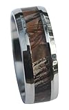 Silver Stainless Steel 8mm, Comfort Fit, Deep Woods Hunter Camo Rings for Men, Camouflage Wedding Rings, Sizes 4-13