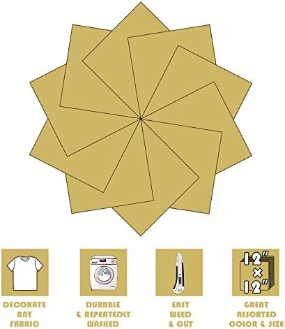 Heat Transfer Vinyl Gold, Iron on HTV Bundle Supplies for T Shirts, Fabric, Clothing - 12" x 12" - 10 Sheets Works with Cricut, Silhouette Cameo and Other Cutter Machines