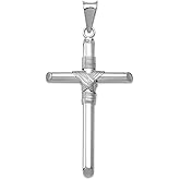 JewelryWeb 23.5mm 14k White Gold Polished Tube Religious Faith Cross Pendant Necklace Pendant for Women