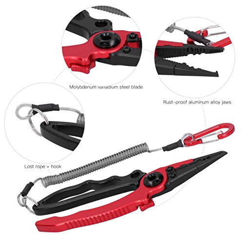 Angelzange Angelköder Zange Selbstsichernde Angelzange Hakenentferner Braid Line Cutting und Split Rings Tool(rot) – Bild 5