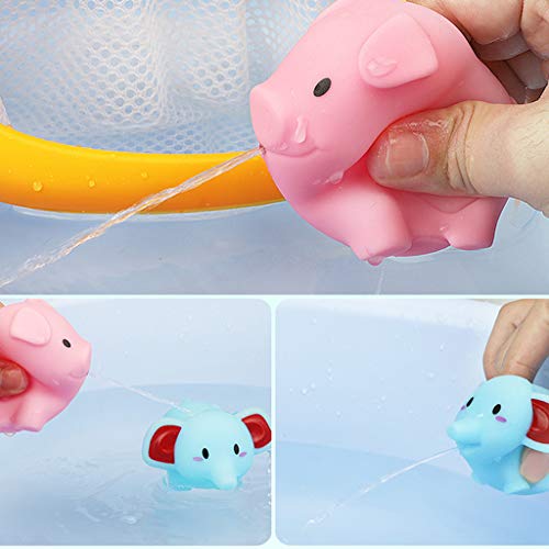 Digood Baby Bathing Floating Soft Rubber Animals Water Tub Toy Squirts Spoon-Net 1 Set (B) - Thumbnail 4