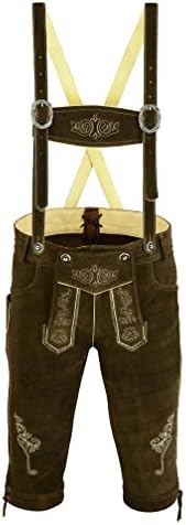 TRENDSMenโs Traditional German Lederhosen โ Bavarian Oktoberfest Costume Shorts w/Suspenders โ Suede Leather, Knife Pocket