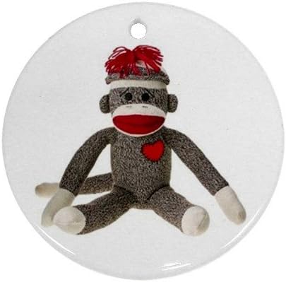 Sitting Sock Monkey Round Porcelain Ornament or Wall Decor