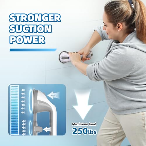 Mikogo Grab Bars for Bathtubs and Showers, 2 Pack No-Drill Suction Shower Handles with 3 Suction Cups, Removable Bathroom Safety Balance Bars for Seniors, Smooth Tile & Glass, Gray
