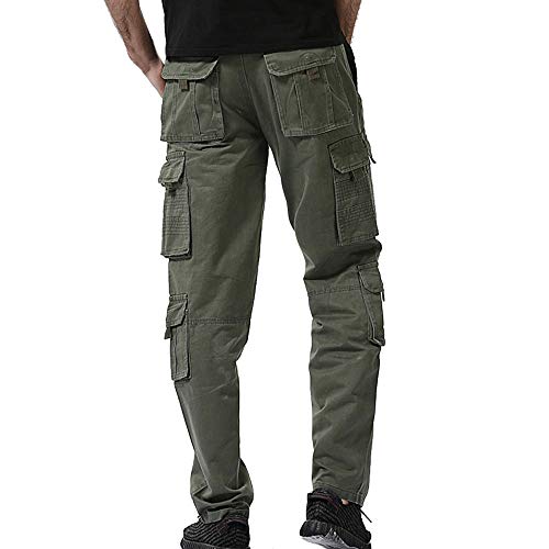 iYYVV Mens Fashion Casual Cotton Multi-Pocket Outdoors Work Trouser Cargo Long Pants