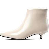 Lutalica W Women's Fashion Pointed Toe Matte Leather Zip Up Comfort Low Kitten Heel Dress Ankle Boots