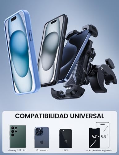Lamicall Porta Celular para Moto Bicicleta - Antivibración [Dual Vibración Amortiguador] Soporte Celular Bicicleta con Mejorado Monturas de Manillar,para iPhone 15 Pro MAX 16 17 Pro, 4.7-6.7" Celular