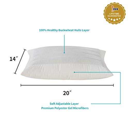Lofe Buckwheat Pillow for Sleeping, Organic Cotton Shell, Adjustable Loft, Japanese Size(14x20), Breathable for Cool Sleep, Cervical Support for Back and Side Sleepers