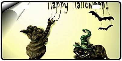 Happy Halloween Kitten Bats Strong And Durable Aluminum Car Metal License Plate Frame for Women/Men Two Holes Tag 11.8" X 6.1"