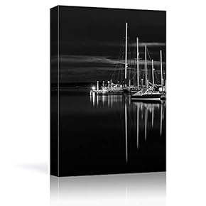 Canvas Wall Art - Boats Parked at The Pier in Dark - Giclee Print Gallery Wrap Modern Home Art Ready to Hang - 12x18 inches