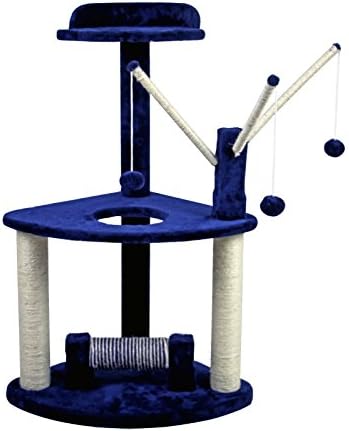 Hiding Cat Tree 37" Tree Tower Condo Furniture Scratch Post Kitty Pet House Play Furniture Sisal Pole (Navy Blue)