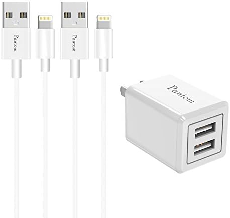 iPad Charger, Pantom 2.1A iPad Foldable Wall Charging Adapter and 2-Pack 5 Feet Lightning Cable Charge Sync for iPhone X/8/8Plus/7/7Plus/6s/6sPlus/6/6Plus/5s/5c/5se/iPad Pro/Mini/Air - [White]