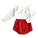 Pinleck Baby Girls Sweet Knitted Fleece Romper Long Sleeve Ruffle Jumpsuit Sweater Dress (Red, 73/3-6 Months)