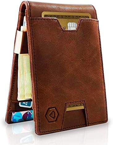 Slim Wallet with Money Clip for Men - RFID Blocking - Mini Credit Card Holder - Real Leather - Minimalist Bifold - With Gift Box - by YUMA Wallets