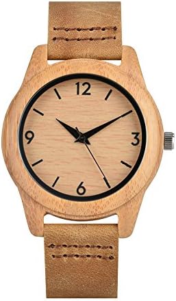 Dovoda Ladies Bamboo Wood Watch Quartz Genuine Calf Leather Brown