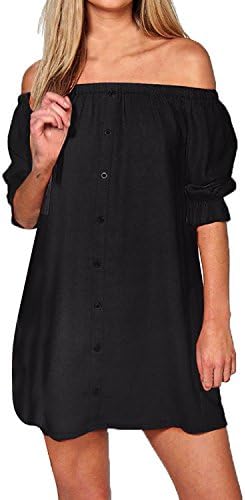 Women's Off The Shoulder Mini Dress Strapless Loose Tops Summer Sexy Casual Shift Sundress