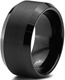 Tungsten Wedding Band Ring 10mm for Men Women Comfort Fit Black Beveled Edge Polished Brushed Midnight Rose Collection