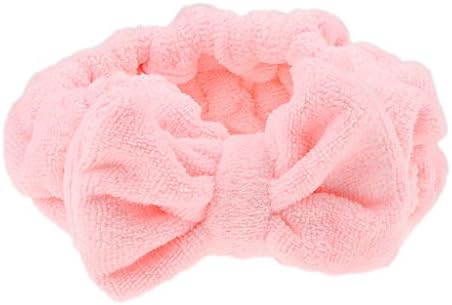 Kesoto ちょう結び　化粧　メイクアップ　化粧品　シャワー　バス　スパ　弾性　ヘアバンド　ヘッドバンド　女性用 美容 小物 軽量 持ち運び便利　全4色 – ピンク