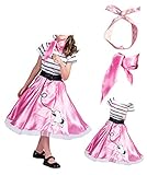 WYBAM 4-12years Old Girls 1950's Pink Poodle Dress and Scarf Costume Evening Wear for Party