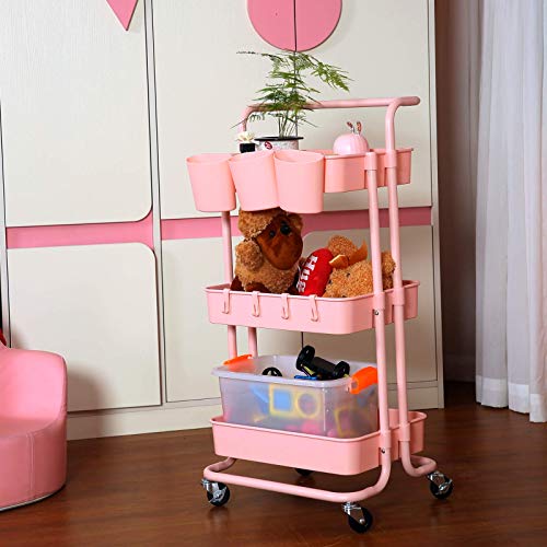 VARMHUS Three Tier Rolling Cart,Craft Cart Organizer with Wheels,Art