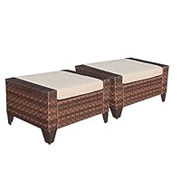 SUNSITT Patio Furniture Ottoman Outdoor Wicker Footstool with Removable Cushion Cover