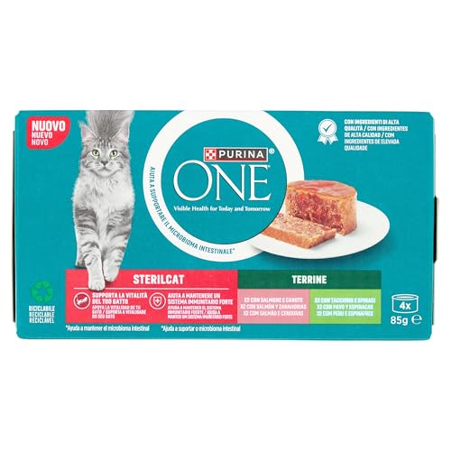 Purina ONE Bifensis Cibo umido per gatti sterilizzato per adulti con salmone, 12 confezioni da 4 lattine da 85 g - 48 lattine
