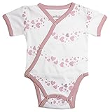 L'ovedbaby Unisex Baby Organic Cotton Short-Sleeve Kimono Bodysuit (0-3 Months, Mauve Hearts)