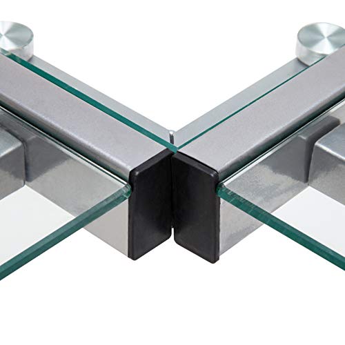 Mecor L-Shaped Corner Computer Desk with Shelf & Stand, Glass Laptop PC/Computer Table Workstation Home Office Furniture, Glass & Metal, Clear