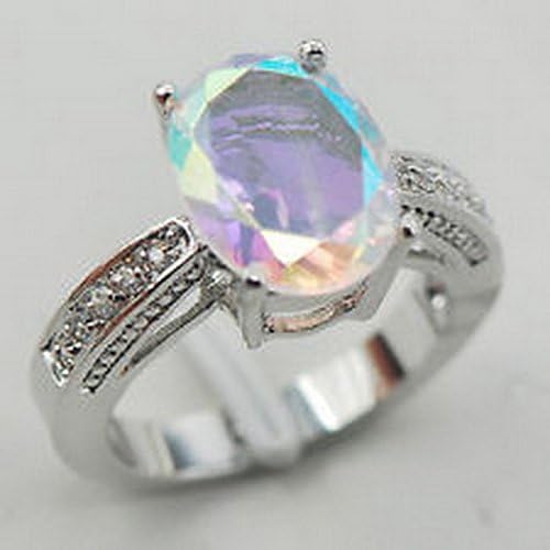 YD Jewels - Rose Rainbow Topaz White Topaz 925 Sterling Silver Ring Size 7
