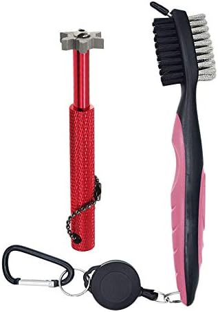QHALEN Brush and Groove Cleaner Set 2 Ft Retractable Zip-line Aluminum Carabiner for All Golf Irons and Clubs Clean QHALEN Brush and Groove Cleaner Set 2 Ft Retractable Zip-line Aluminum Carabiner for All Golf Irons and Clubs Clean