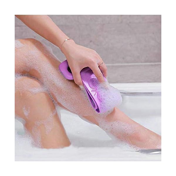 Silicone-Back-Scrubber-for-Shower-Handle-Body-Washer-Exfoliating-Texture-Scrubbing-Pad-Back-Cleaning-Bath-Strap-with-Soft-Brush-Bristles-and-massage-dots-Pink Silicone Back Scrubber for Shower, Handle Body Washer, Exfoliating Texture Scrubbing Pad, Back Cleaning Bath Strap with…