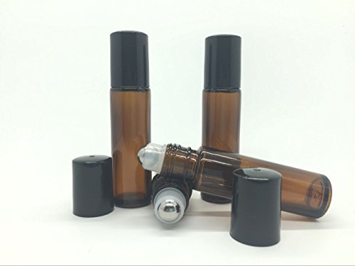 6 Pack - Empty Roll on Glass Bottles [STAINLESS STEEL ROLLER] 10ml Refillable Color Roll On for Fragrance Essential Oil - Amber Color - Thumbnail 3